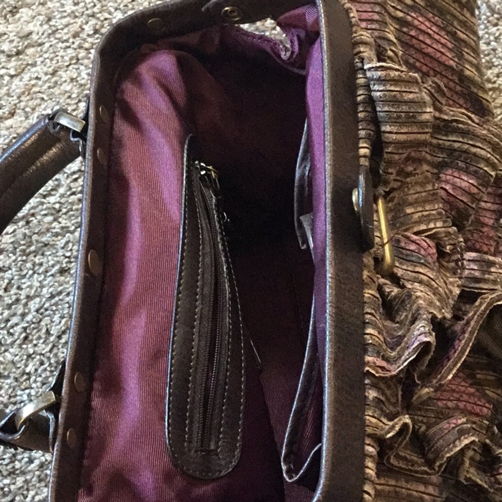 Jessica Simpson Brown Ruffled Top-Handle Bag - Picture 4 of 6